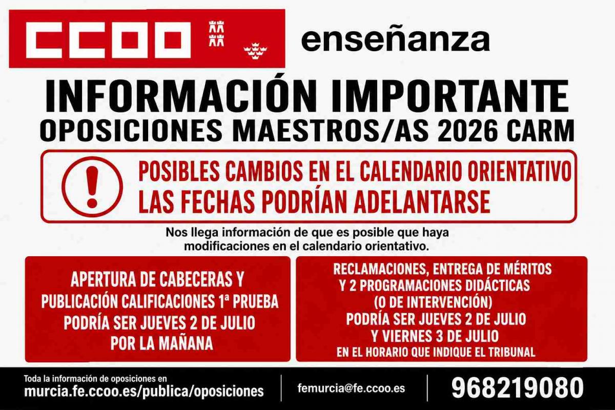 MODIFICACIÓN POSIBLE DE CALENDARIO ORIENTATIVO OPOSICIONES
