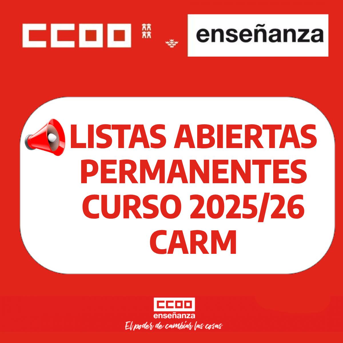 LISTAS ABIERTAS 2025 2026 CARM