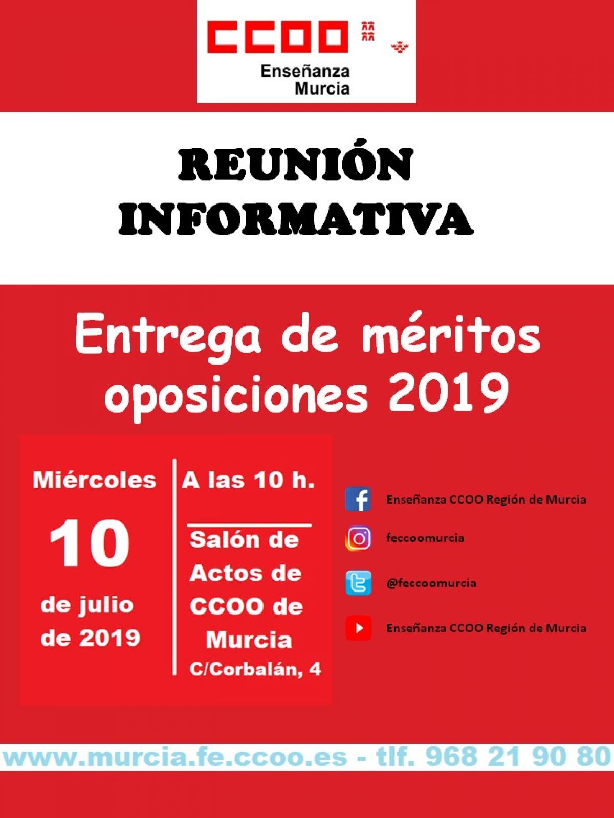 Reunión informativa: Entrega de méritos oposiciones 2019.