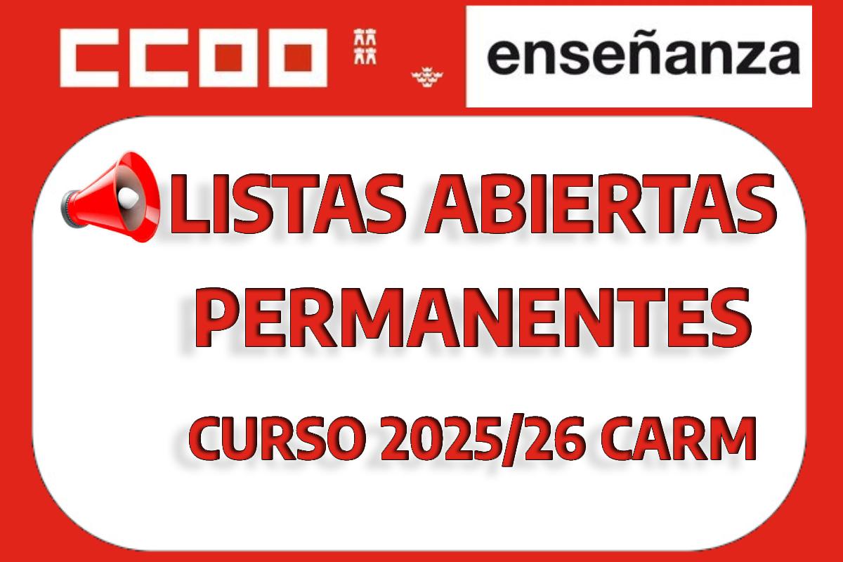 LISTAS ABIERTAS 2025 2026 CARM
