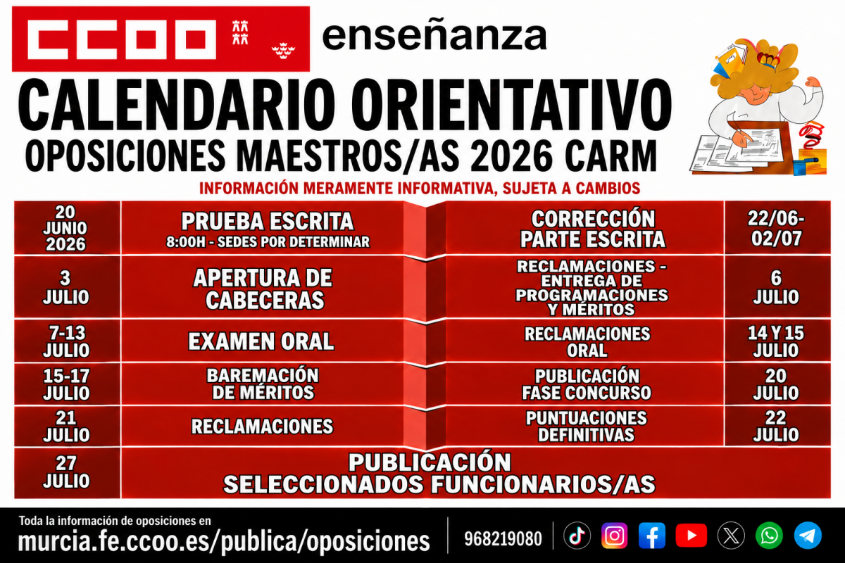 CALENDIARIO ORIENTATIVO OPOS 2026 CARM