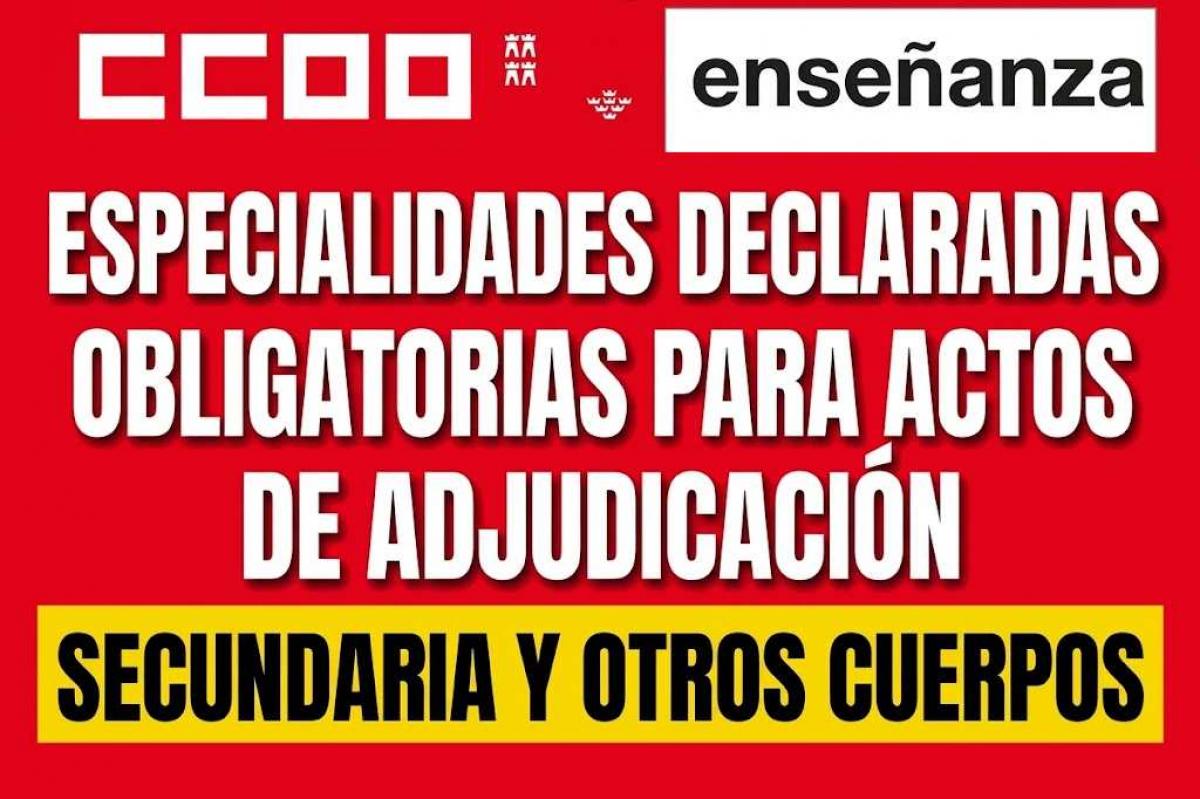 ESPECIALIDADES OBLIGATORIAS ACTOS SECUNDARIA Y OTROS 2026 27