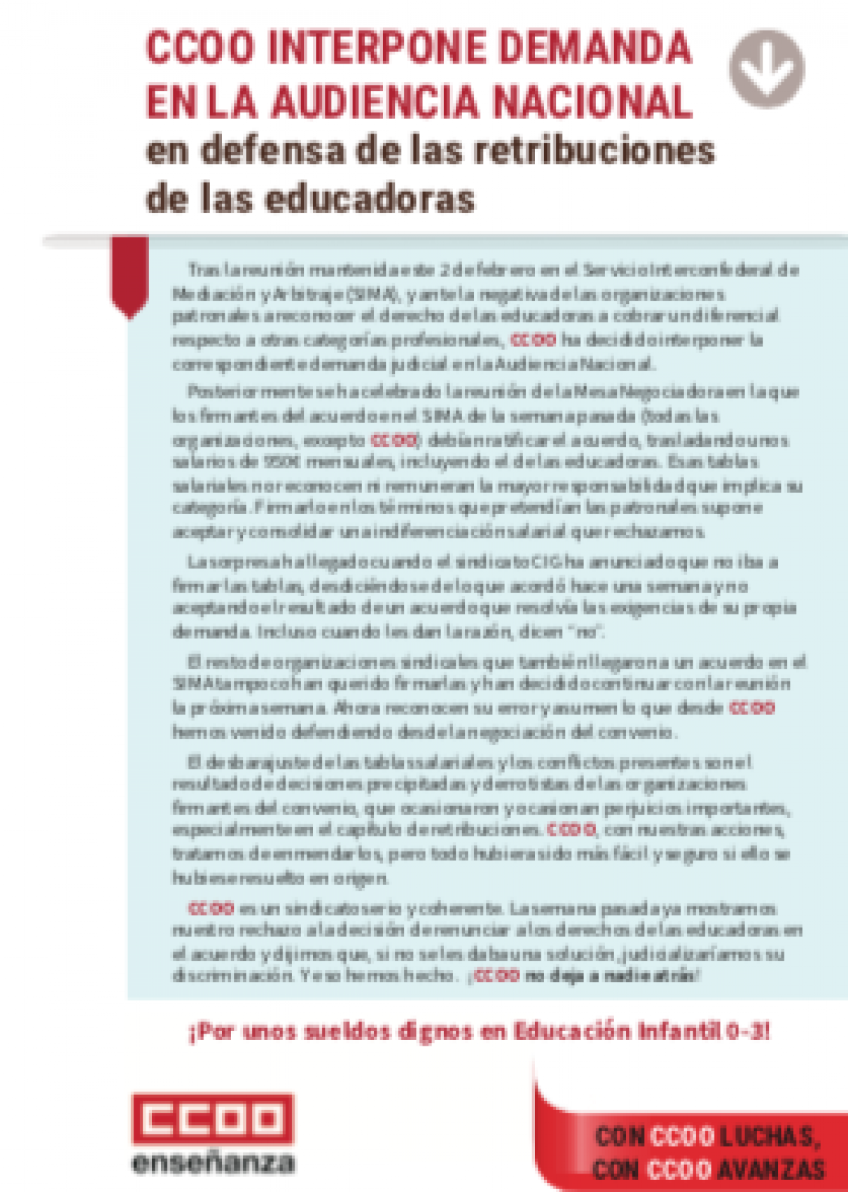 demanda Audiencia Nacional retribuciones educadoras